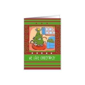 Cute Cats in Christmas Tree Love Holiday Candy Canes Card