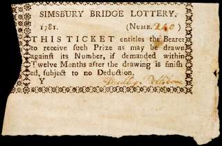 Rev. War Era 1781 Connecticut Lottery Ticket  