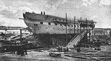   known photograph of Constitution , undergoing repairs in 1858