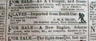1855 New Orleans newspaper w 4 SLAVE ADs Runaway & Sale  