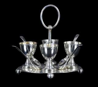   CHRISTOPHER DRESSER STYLE SILVER PLATED EGG CUP STAND c.1890  