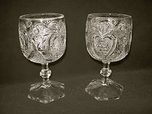 1907 EAPG US GLASS HEART PLUME  MARLBORO 2 GOBLETS, MINT  