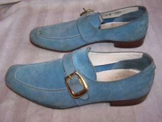 1950s Mens Vintage 60s Blue Suede Leather Loafer Shoes 9  