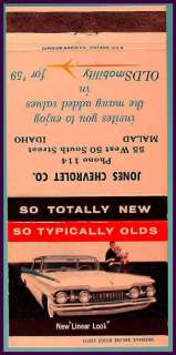 1959 Jones Chevrolet/Oldsmobile Matchcover  Malad ID  
