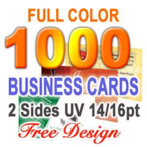1000 Business Cards UV 2 sided & Free Custom Design  