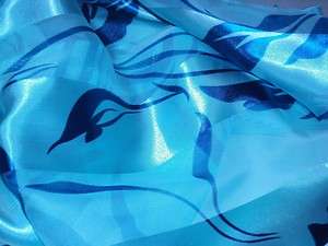 Scarf SHAWL Silk feel Elusive playful ocean blue Iris swirl 100% soft 