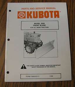 Kubota 2020 Front Blade B8200 Tractor Owners Operators Manual Parts 