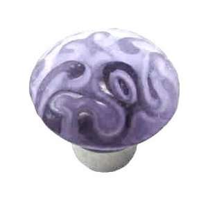  Betsy Fields Glass Knob   Frosted Plum Scroll 1 3/8 CB 