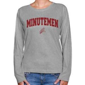 NCAA UMass Minutemen Ladies Ash Logo Arch Long Sleeve Classic Fit Tee