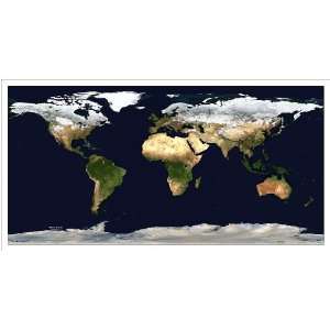  World Satellite Map   Topography & Snow Cover   18x36 