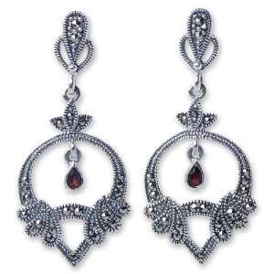  Marcasite and garnet dangle earrings, Twinkling Charm Jewelry