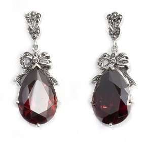 Drop Earrings with Marcasite, Garnet CZ and Sterling Silver   Size 44 
