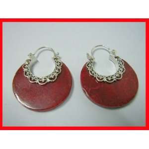   Red Jasper Hoop Earrings Solid Sterling Silver #A107 