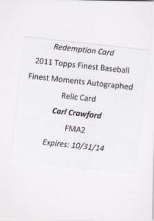 2011 Topps Finest Moments Carl Crawford Relic Auto GU Autograph RED 