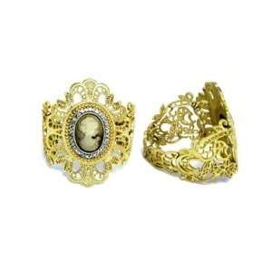 Vintage Inspired Fashion Jewelry Filigree Cameo Bracelet   Matte Gold 