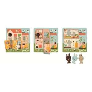  Djeco Wooden Lift Out 3 Layer Puzzle   Rabbit Cottage 