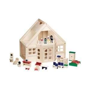   Doug Portable Furnished Wooden Dollhouse   Ages 3+ 