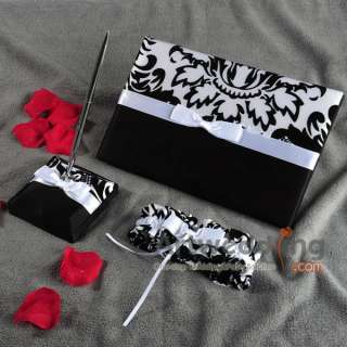 White/Black Printing Set wedding Guest Book Pen,Garter,Ring Pillow 