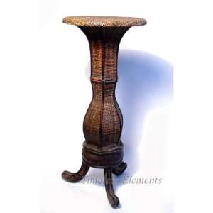  Wood Rattan Pedestal Table Plant Stand Bombe Accent 