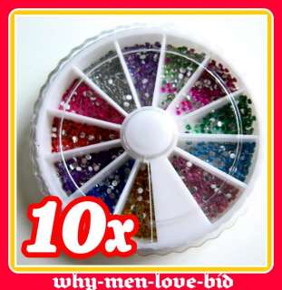 10 Wheel x 12 Color 1.5mm Acrylic UV Gel Tip Nail Art Round 