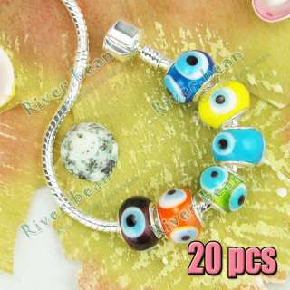 20P Mix Color Lampwork Evil Eye Bead Fit Charm Bracelet  