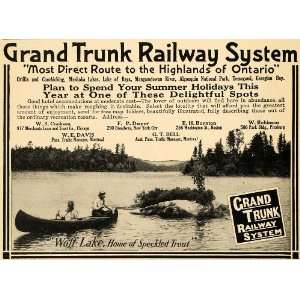  1910 Ad Grand Trunk Railway System Wolf Lake Fish Trout 
