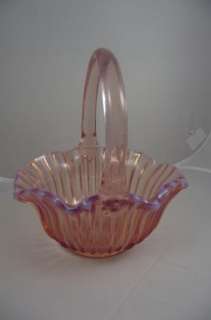 Fenton Pink Basket with Opalescent Ruffle Rim  