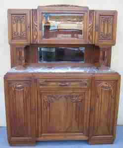 7005   French Art Deco Breakfront   Solid Carved Walnut with marble 