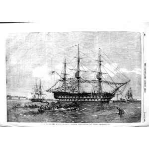  1855 HOSPITAL SHIP WAR PROVISIONS BOAT SEA OLD PRINT