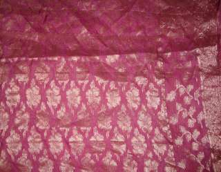 Pure silk Antique Vintage Sari Fabric 4y cream magenta #002WN  