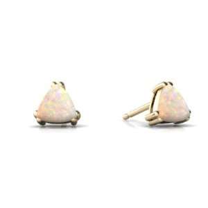    14K Yellow Gold Trillion Genuine Opal Stud Earrings Jewelry