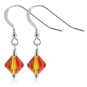  Sterling Silver Fire Opal Crystal Earrings Made with 