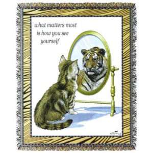  See Yourself Cat Looks in Mirror Sees Tiger Cotton Throw 
