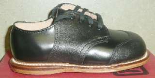   90s BOYS BLACK LEATHER TIE DRESS SHOES #2743 NEW OLD SHOES 5 1/2 2E XW