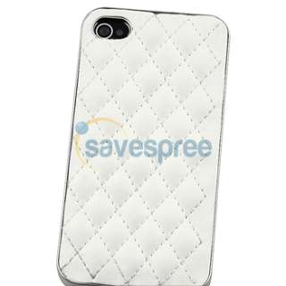 White Leather w/ Silver Hard Case+PRIVACY Filter Protector for iPhone 