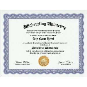 Windsurfing Windsurfer Degree Custom Gag Diploma Doctorate 