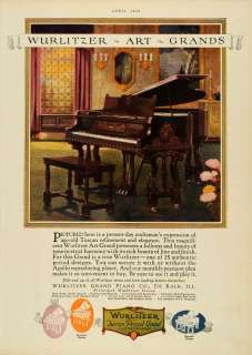 1926 Ad Wurlitzer Tuscan Period Grand Piano Musical Instrument De Kalb 
