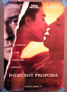 INDESCENT PROPOSAL 1 Sheet Movie Poster DS Demi Moore  