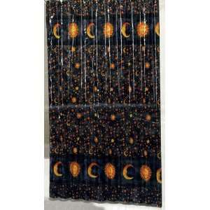   Celestial Vinyl Shower Curtain Navy   Sun Moon Stars