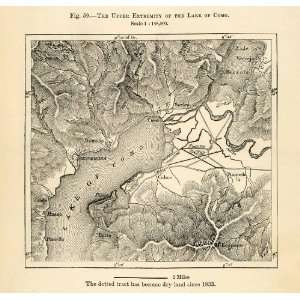  1882 Relief Line block Map Lake Como Italy Europe Piantedo 