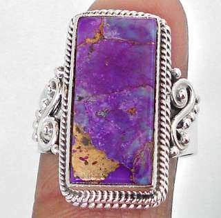 size 8 PURPLE COPPER TURQUOISE OCTA 925 STERLING SILVER ARTISAN RING 