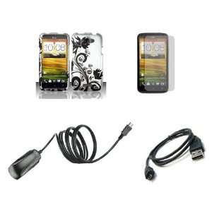 HTC One X (AT&T) Premium Combo Pack   Black Wild Orchid Flower Vines 