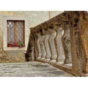  Medieval stone railing and window, Monteriggioni, Tuscany 