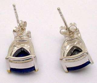 4cts DIAMOND BLUE SAPPHIRE TRILLION 925 STERLING SILVER EARRINGS STUD 