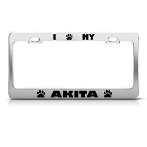 Akita Dog Dogs Chrome Animal License Plate Frame Stainless Metal Tag 