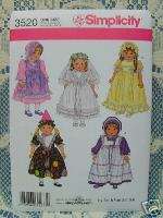 Simplicity 3520 American Girl 18 DOLL CLOTHES PATTERN Birthday 