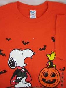 Peanuts Snoopy Woodstock Halloween Tee Shirt Great Pumpkin Vampire 