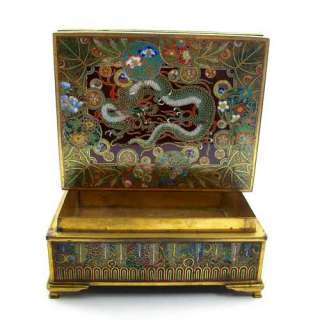 Dragon, Butterfly, and Birds Kyoto Jippo Japanese Cloisonne Box large 