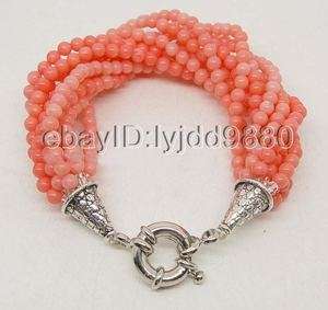 Wonderful 10 rows pink coral bracelet free ship  