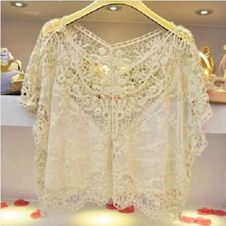 Women Fashion Sweet Cute Lace Flower Batwing Loose Blouse Shirt Top 